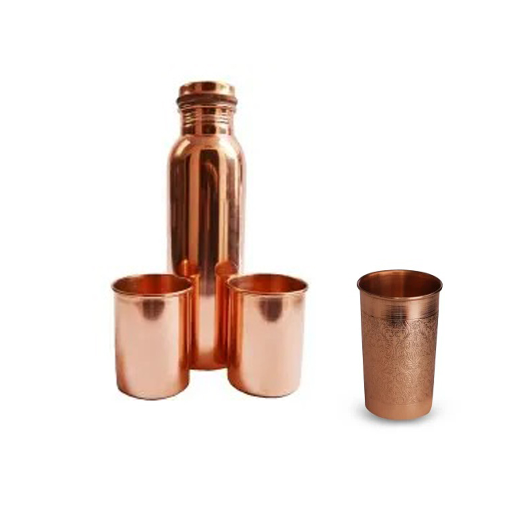 copper bottle set with glass and big glass chiep price